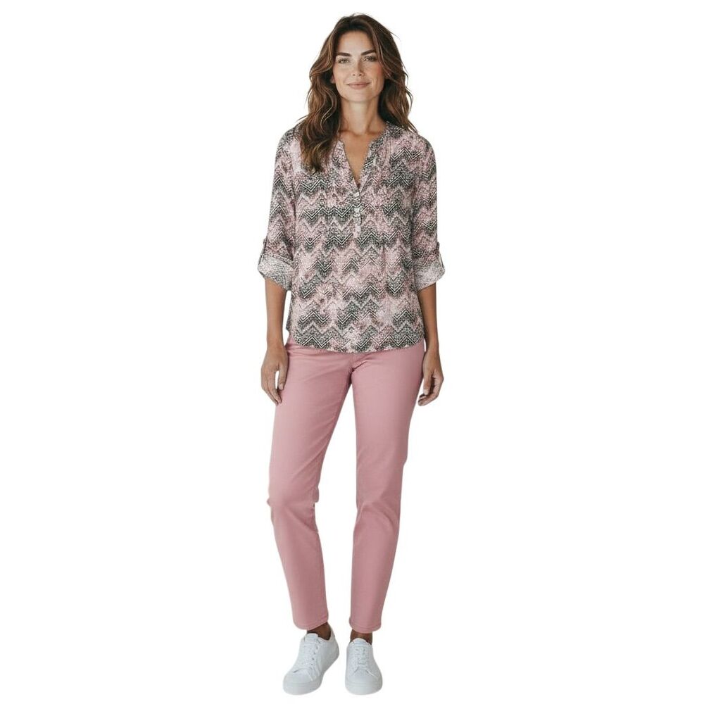 Notations Women's V-Neck Blouse M Multicolor Geometric 3/4 Sleeve Casual
